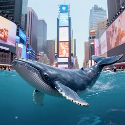 a whale floating in the middle of new york times square