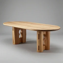 futuristic wood table with surreal legs by frank gehry, brutalist style, product shot