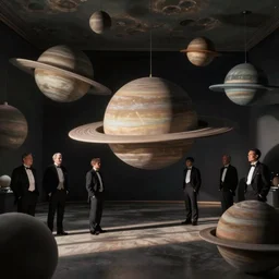 planets in a room dressed in tuxedo