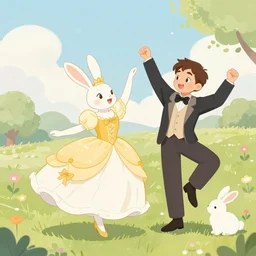 digital art of a rabbit princess dancing with her rabbit prince