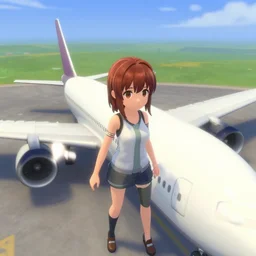screenshot from a 3 d video game about anime girls with the body of an airplane