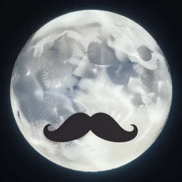 futuristic spiritual mystic photo of the moon with mustache, studio ghibli, beautiful, crisp