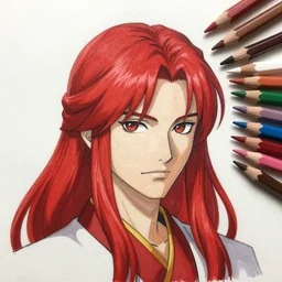 colored pencils an epic fantasy comic book style painting of a long haired, red headed male sky - pirate in front of an airship, fine details, no repeat, concept design, contrast, kim jung gi, pixar and da vinci, trending on artstation, 8 k, ultra wide angle