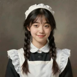 a (((sadly))) (((smiling)))) black haired, young hungarian servantmaid from the 19th century who looks very similar to (((Lee Young Ae))) with a two french braids, detailed, soft focus, realistic oil painting by  Ferenczy Károly, John Everett Millais,  Munkácsy, Csók István, and da Vinci