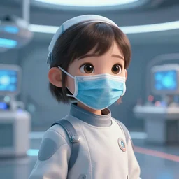 big budget scifi movie set in futuristic world cute girl in surgery mask