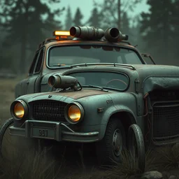 retrofuturistic scavenger car, close up, quint buchholz, wlop, dan mumford, artgerm, liam brazier, peter mohrbacher, raw, featured on artstation, octane render, cinematic, rugged, intricate, 8 k