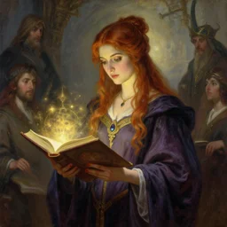stunning female master wizard having magical book, highly detailed painting by gaston bussiere, craig mullins, j. c. leyendecker, 8 k