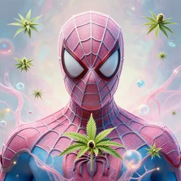 spiderman but his magic power is marijuana | highly detailed | very intricate | symmetrical | whimsical and magical | soft cinematic lighting | award - winning | closeup portrait | pastel color palette | featured on artstation