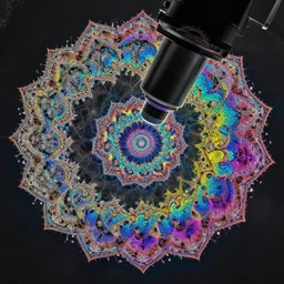 observation of fractals in a microscope, rainbow colors, very detailed, high resolution, detailed shapes, sharp lines, colorful, 8k