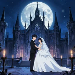 a gothic wedding under a full blue moon, key anime visual, official modern animation