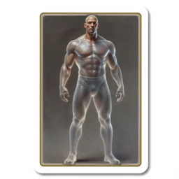elegant hyper realistic intrincated concept art full body portrait painting, trading card game art, of a translucent muscular dark gritty old muscular crossfit saitama redesign, vivid color scheme, scary atmospheric lighting, on a dim iluminated ancient cave in the style of cristian sauret