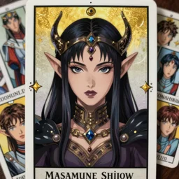 dark elf maiden, drow queen, portrait, beautiful face, semi realistic anime, fantasy anime, tarot card, art by Masamune Shirow, Ilya Kuvshinov, cinematic, 4K
