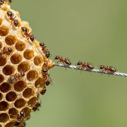 Ants walking on a tightrope over a bee hive