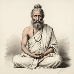 full body sketch of a cool sadhu meditating, etching by louis le breton, 1 8 6 9, 1 2 0 0 dpi scan