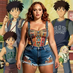 a beautiful plus sized model japanese natalie portman, alluring plus sized model with brown skin, wearing mayan leotard with overalls, street fashion hip hop style with mayan patterns, aztec street fashion, gapmoe yandere grimdark, trending on pixiv fanbox, painted by greg rutkowski makoto shinkai takashi takeuchi studio ghibli, akihiko yoshida