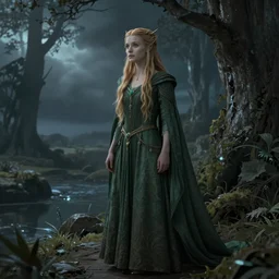 Lothlórien in the evening, detailed matte painting, cinematic, Alan Lee, Artstation