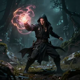 cyberpunk mage casting a spell, by theo prins