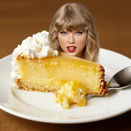 taylor swift eating yellow cake on a plate