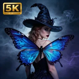 hyperrealistic portrait of amber heard as a vampire witch back over - the - shoulder full shot, sapphire butterflies wings, ornate raven hat fabric mystic fog smoke. by jeremy mann, bouguereau, ( alma tadema ), fantasy art, photo realistic, dynamic lighting, artstation, poster, volumetric lighting, 4 k, award winning