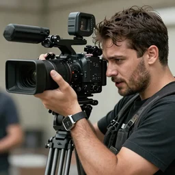 a reporter shots himself on a camera, hypermaximalistic, high details, cinematic, 8k resolution, beautiful detailed, insanely intricate details, artstation trending, octane render, unreal engine