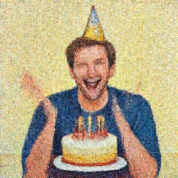 Phil Hale artwork, a man is happy in his Birthday