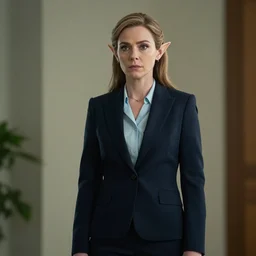 a female elf dressed in business suit, cinematic photography