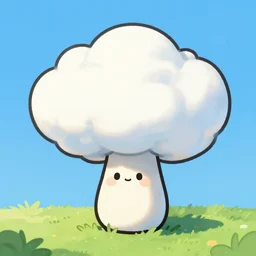 a cute anthropomorphic cartoon of a mushroom cloud