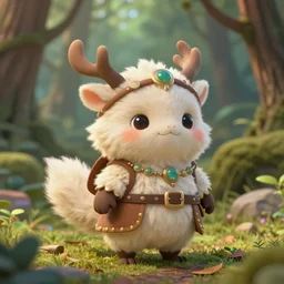 little cute fluffy forest creature, inspiring, adorable, anthro, guardian, dnd, woodland realm, fantasy attire!! strange fantasy equipment!!