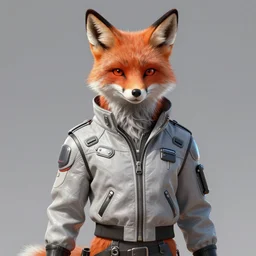 hyperdetailed anthropomorphic fox wearing a pale gray cyberpunk flight jacket, unreal engine, digital painting, vivid colors, vibrant colors, sharp focus illustration, artstation hq. intricate, elegant, medium shot, art by artgerm and greg rutkowski and magali villeneuve
