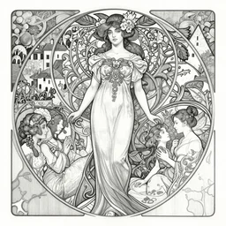 pencil spot illustrations of woman in lourmarin village, fantasy, intricate, elegant, highly detailed, digital painting, concept art, sharp focus, illustration, art by bridgeman and artgerm and greg rutkowski and alphonse mucha and ruan jia and conrad roset