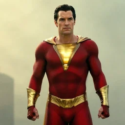 cinematic film still of a henry cavill with as shazam in a dc comics movie