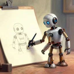a robot drawing a picture like in the movie hugo