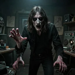 Roger Waters from Pink Floyd haunts you in the backroom, creepy, horror, Realistic, Very creepy, Creepypasta, 8K, Realistic, Dynamic Lighting,
