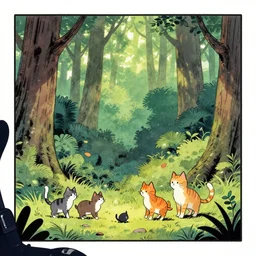 a graphic novel comic about cats in the forest, by mike holmes, manga