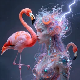 a detailed portrait of dreampunk goddess ( flamingo ) fractal ) ( glass ) ( lightning ) beautiful!! by tomasz alen kopera and peter mohrbacher