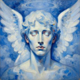 portrait, head and torso, monopoly man as an angel in blue and white clouds oil painting of abstract surrealist forms by yvonne mcgillivray by mandy jurgens by michael divine, powerful eyes glowing highly detailed painting, spiritual abstract forms, symmetrical, trending on art station, abstract emotional, very beautiful, fantasy digital art, highly detailed patterned visionary art