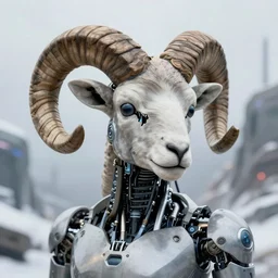 cinestill 5 0 d portrait shot of a cyborg ram's shelled head, hybrid total body by flora borsi, in a nordic scenic dystopian environment, elegant, highly detailed, digital photo art, artstation, sharp focus, 8 k, 3 d, head in focus, tonal matt tomasz alen kopera, peter mohrbacher. donato gian