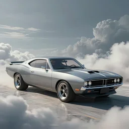 a random crossover design sport car in a utopia world. art by filip hodas. clouds by rhads. car by plymouth hemi superbird