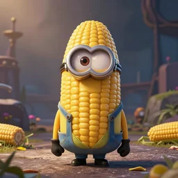 minions as evil necromancer corn on the cob, cinematic, animated film