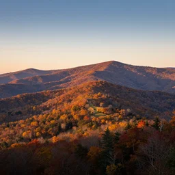 award winning landscape photography of blue ridge mountains of virginia in autumn, wide angle, beautiful evening light