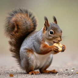A fat squirrel eating a cookie