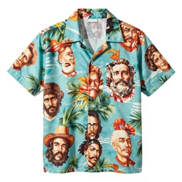 a hawaiian shirt with a pattern of lenin heads