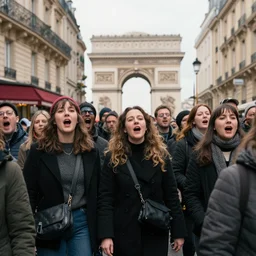 people singing about freedom in a paris boulevard