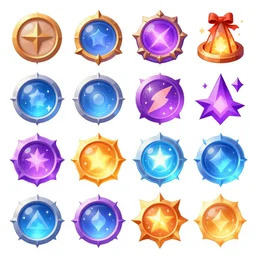 game asset sheet, material study, 2 d sprite, spells and effects, vibrant colors