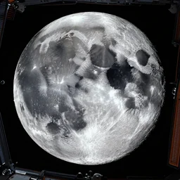 a view of the shattered moon from the space station cupola