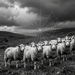 one-line art grafic the sheep sheep sheep included a spider web, grey scale