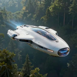 futuristic luxury spaceship designed by apple flying over the forest art by greg rutkowski and paul ozzimo, epic fantasy scifi volumetric light specular light lumen reflections clear focus detailed unreal engine digital art trending on artstation deviantart octane render