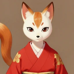 A potrait of a kitsune wearing a modest red kimono with gold flowers, digital painting, by Stanley Artgerm Lau, WLOP, Rossdraws, LeraPi, and Sakimichan, digtial painting, trending on ArtStation, deviantart, SFW version, anime eyes