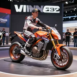 the winner of a motorcycle exhibition in 2032 3d 8k photo
