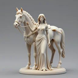 80mm resin detailed miniature of a Woman standing next to a Horse, beautiful bone structure, symmetrical facial features, Product Introduction Photos, 4K, Full body, simple background